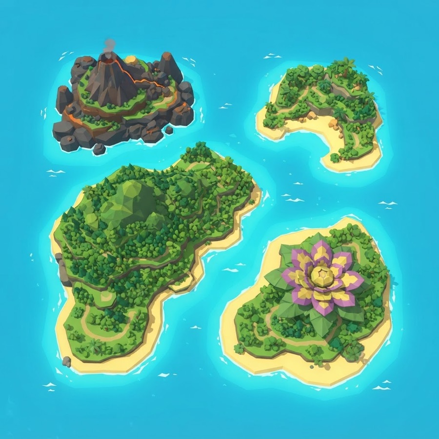Illustrated map of the four Alola islands
