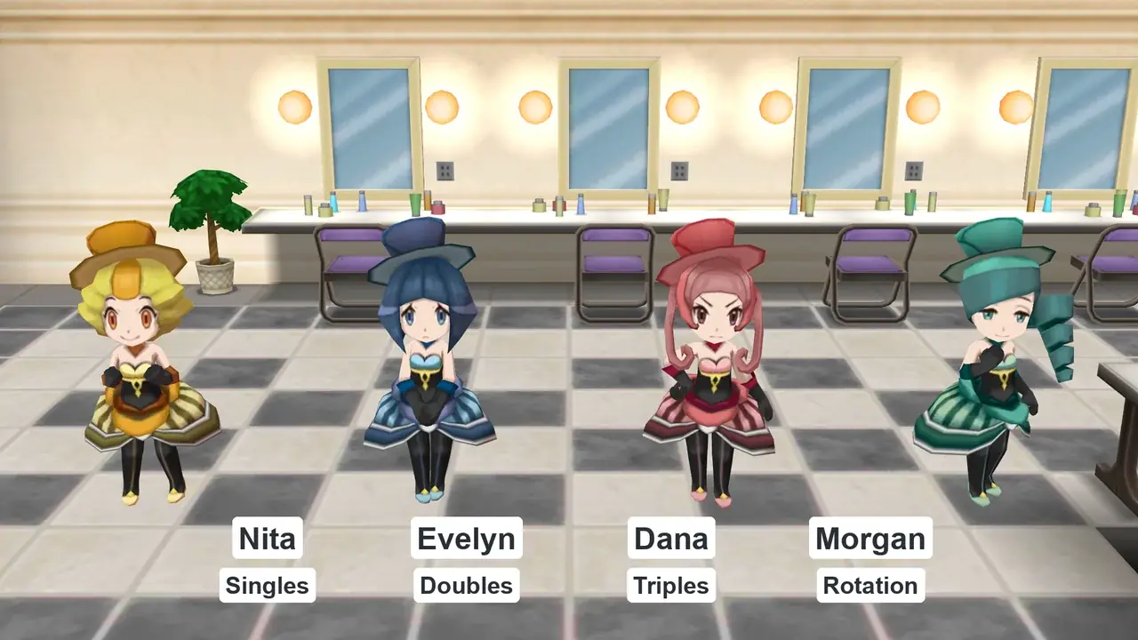 The four Battle Chatelaines of the Battle Maison in Pokémon X: Nita, Evelyn, Dana and Morgan