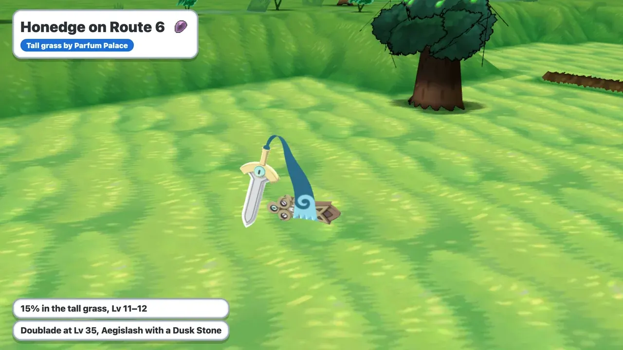 Honedge in the Route 6 tall grass near Parfum Palace in Pokémon X and Y