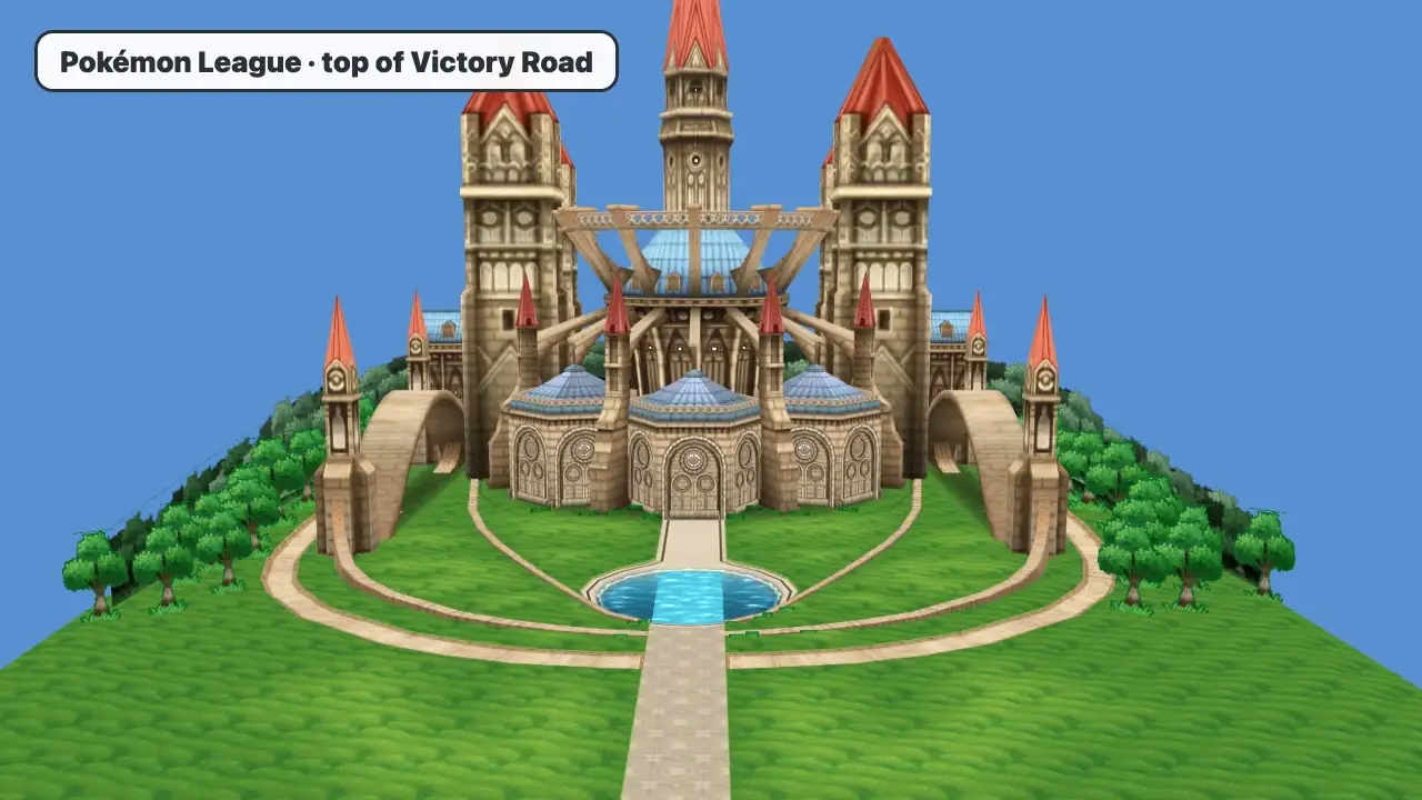 Pokémon League building at the top of Victory Road in Pokémon X and Y