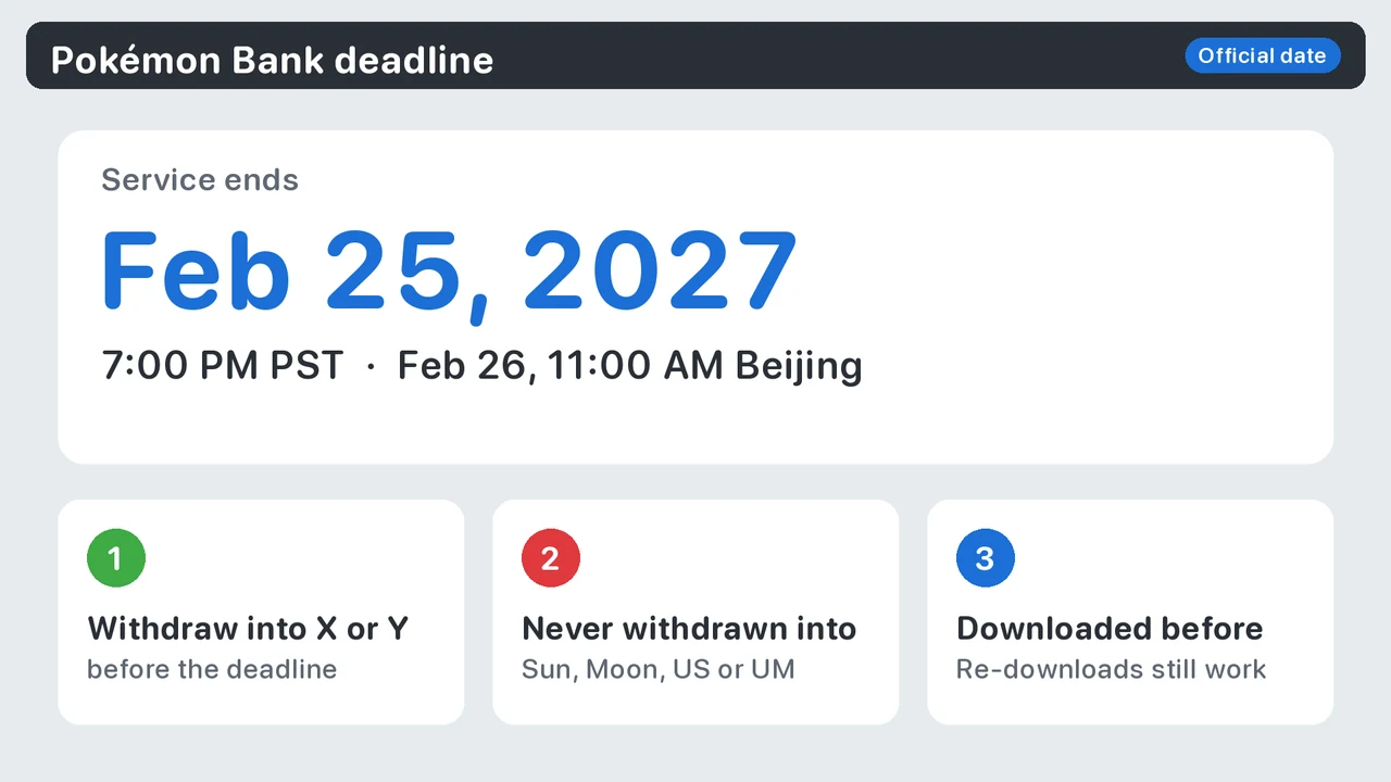 Pokémon Bank Diancie withdraw deadline February 25 2027, 7:00 PM PST