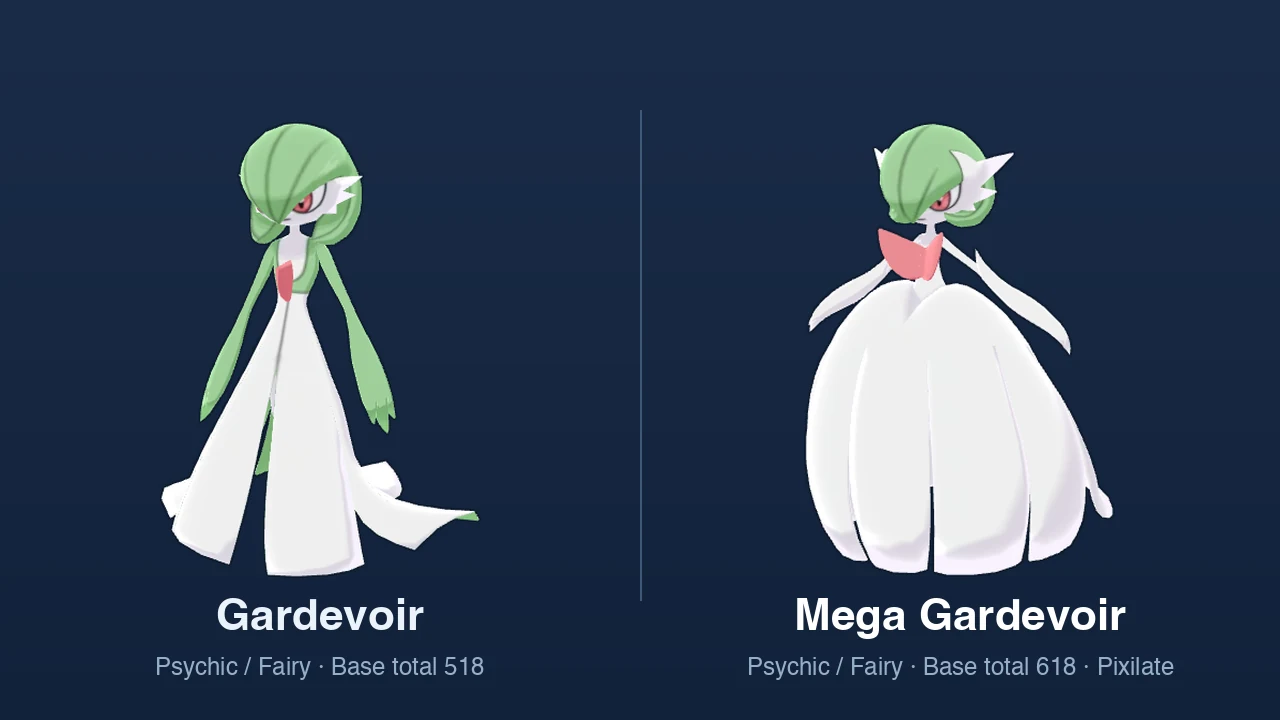 Gardevoir and Mega Gardevoir 3D models from Pokémon X and Y