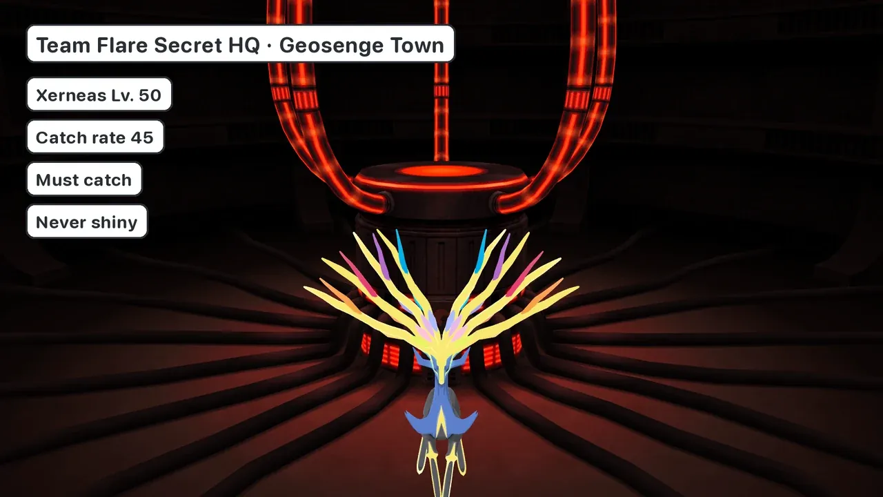Xerneas location in Pokémon X: Team Flare Secret HQ, Lv. 50