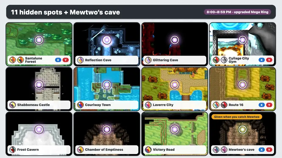 Pokémon X and Y Mega Stone locations map: 11 hidden sparkle spots plus Mewtwonite in the Unknown Dungeon