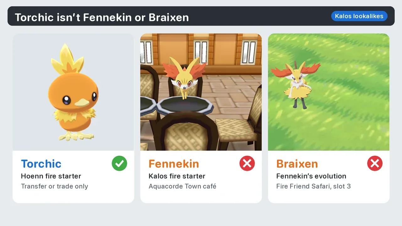 Torchic vs Fennekin vs Friend Safari Braixen in Pokémon X and Y