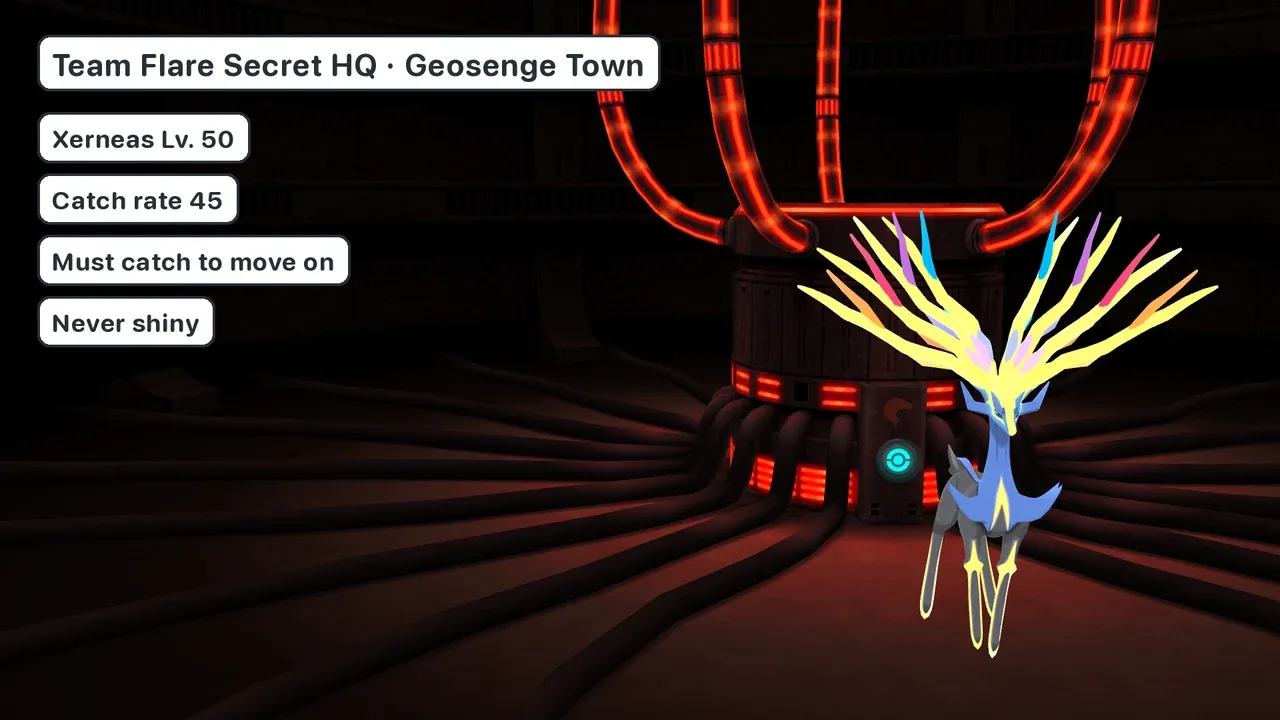 How to get Xerneas in Pokémon X: Xerneas Lv. 50 at Team Flare Secret HQ, Geosenge Town