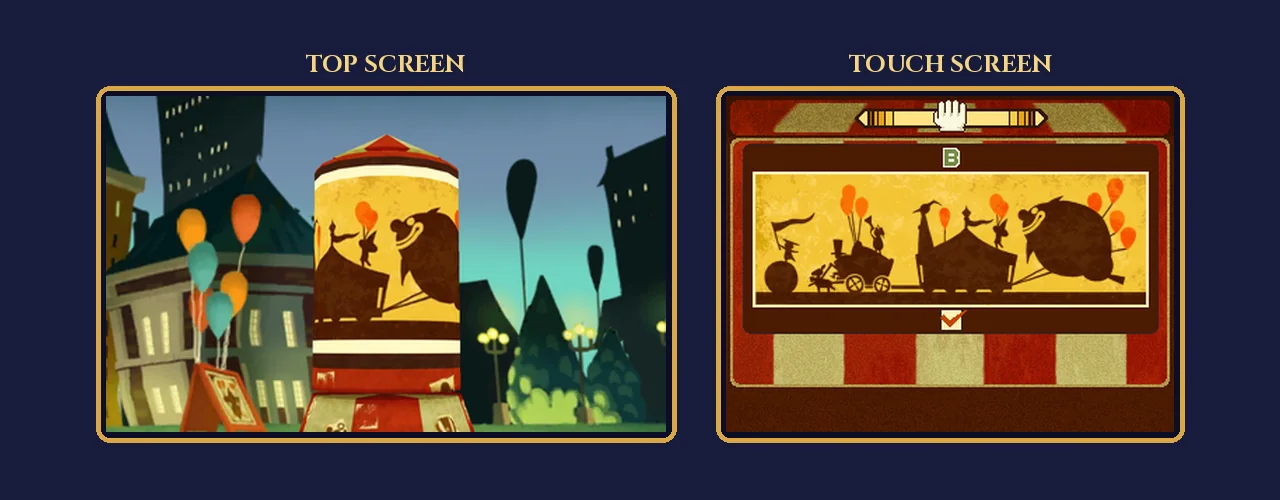 Stumble's Banners solved: poster B zoomed in on the touch screen next to the matching poster on the pole