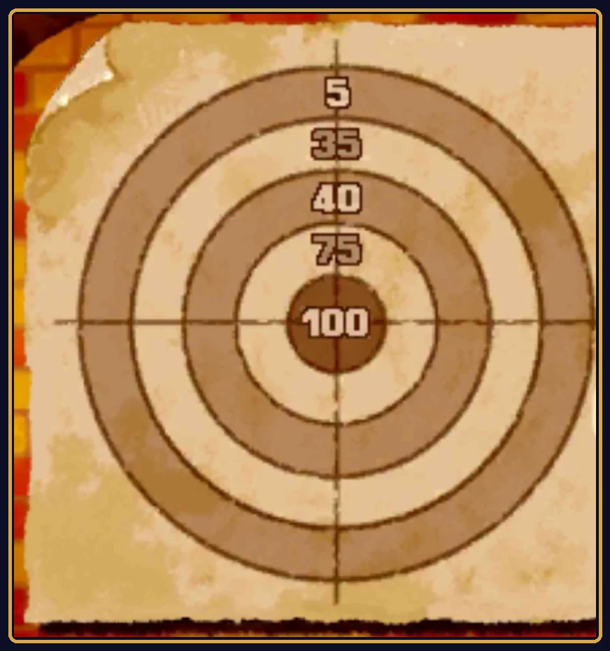 The Puzzle 032 target up close: rings marked 5, 35, 40 and 75 points around a 100-point bull's-eye