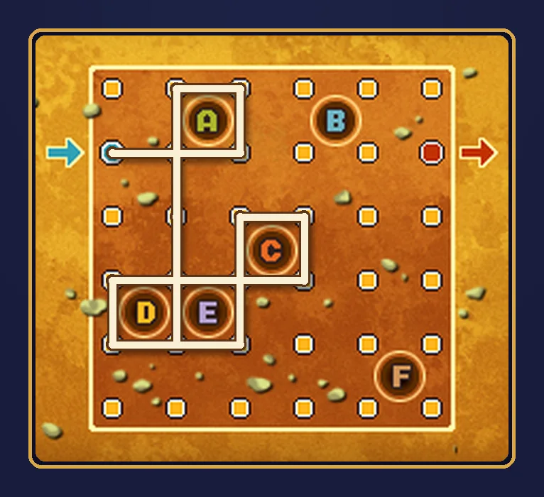 Dangerous Holes Hint 3: the rope crossing the tops of E and D and closing both holes