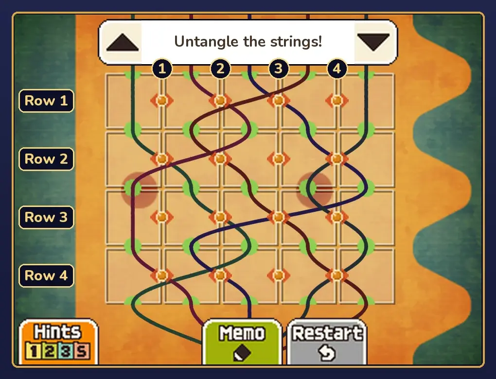The rows and orange points numbered for the six-tap sequence.