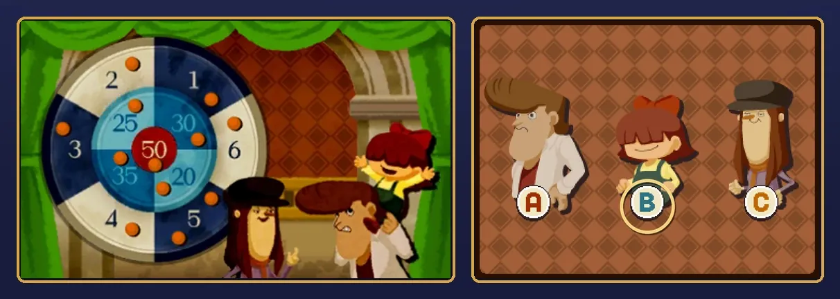 B selected as the player who hit the bull's-eye.