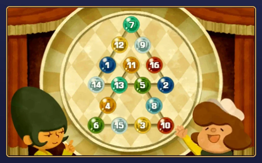 All marbles placed so each line of four totals 34.
