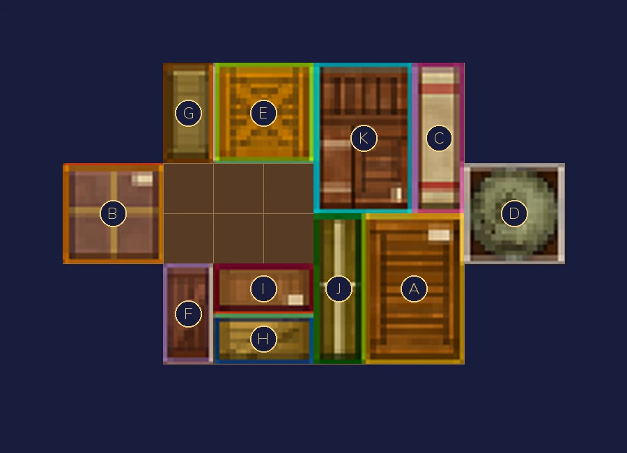 Warehouse arrangement after grouped move 20.