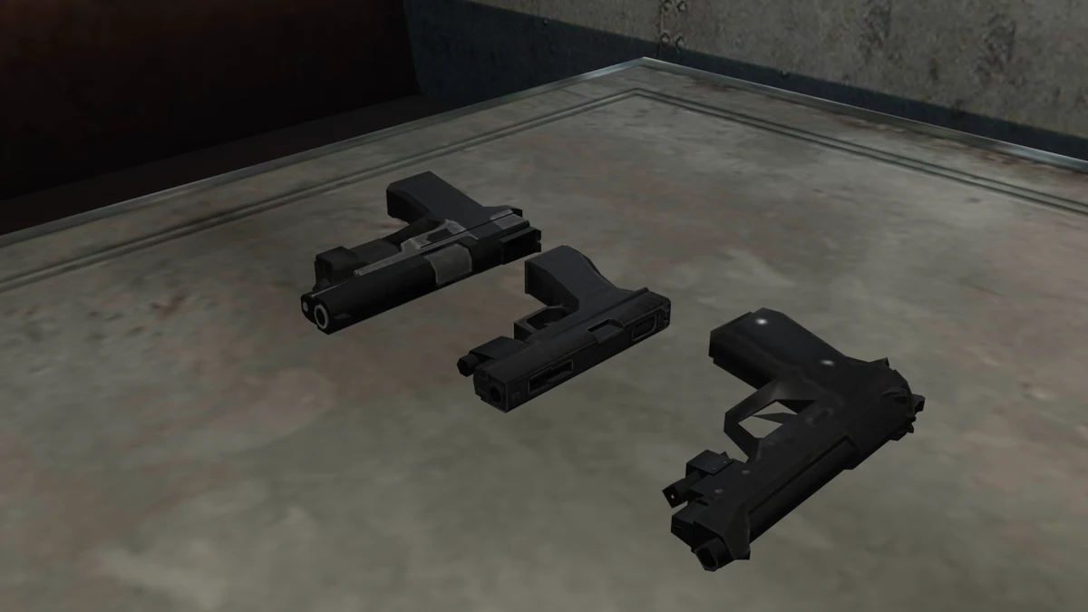 The M92F, G18 and PC356 handguns from Resident Evil Revelations on a table