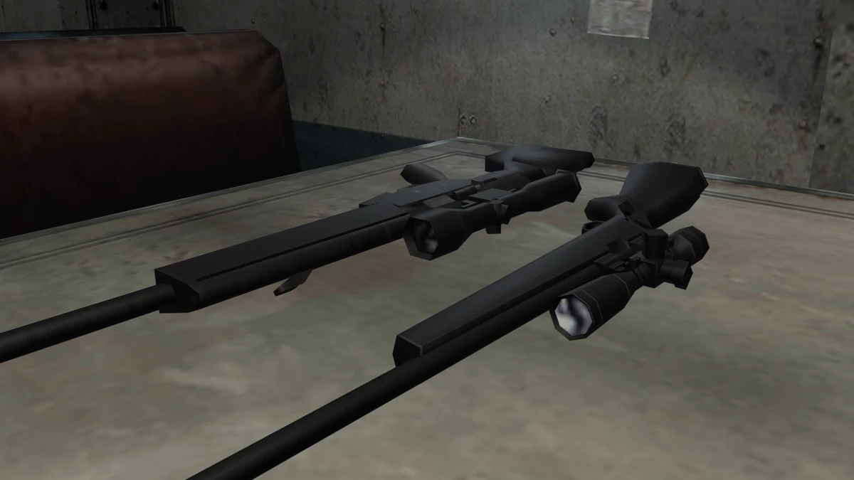 The M40A1 and PSG1 rifles from Resident Evil Revelations on a mess hall table