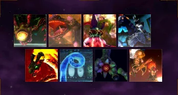 The Boss Challenge menu from the game, with all eight bosses