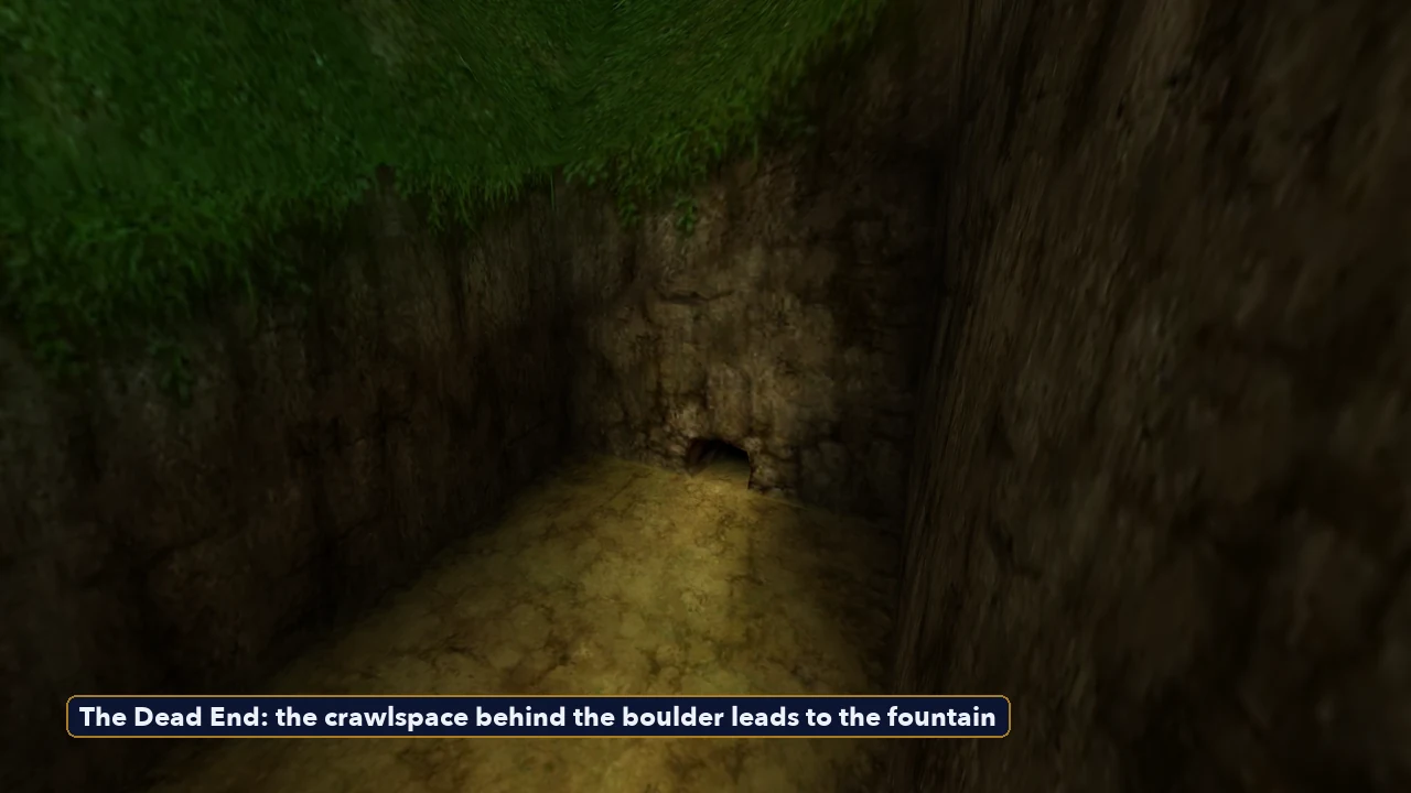The Dead End path at Hyrule Castle with the crawlspace that leads to the Great Fairy fountain