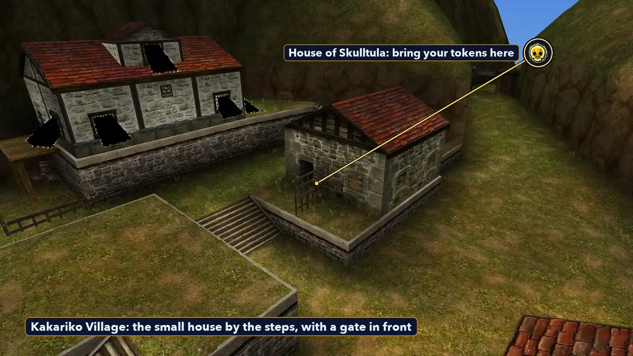 The House of Skulltula in Kakariko Village in Ocarina of Time 3D