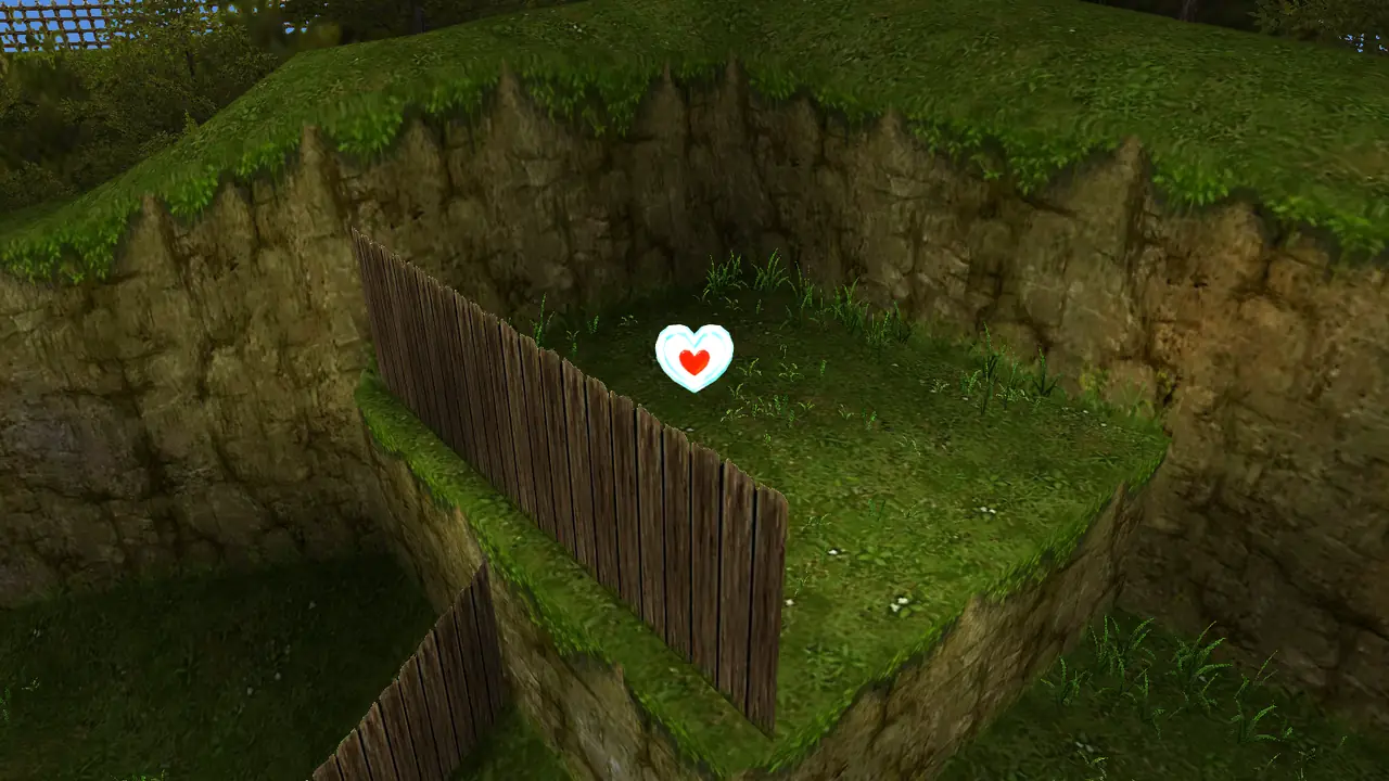 Kakariko Graveyard ledge with the crate that hides a Piece of Heart, Ocarina of Time 3D