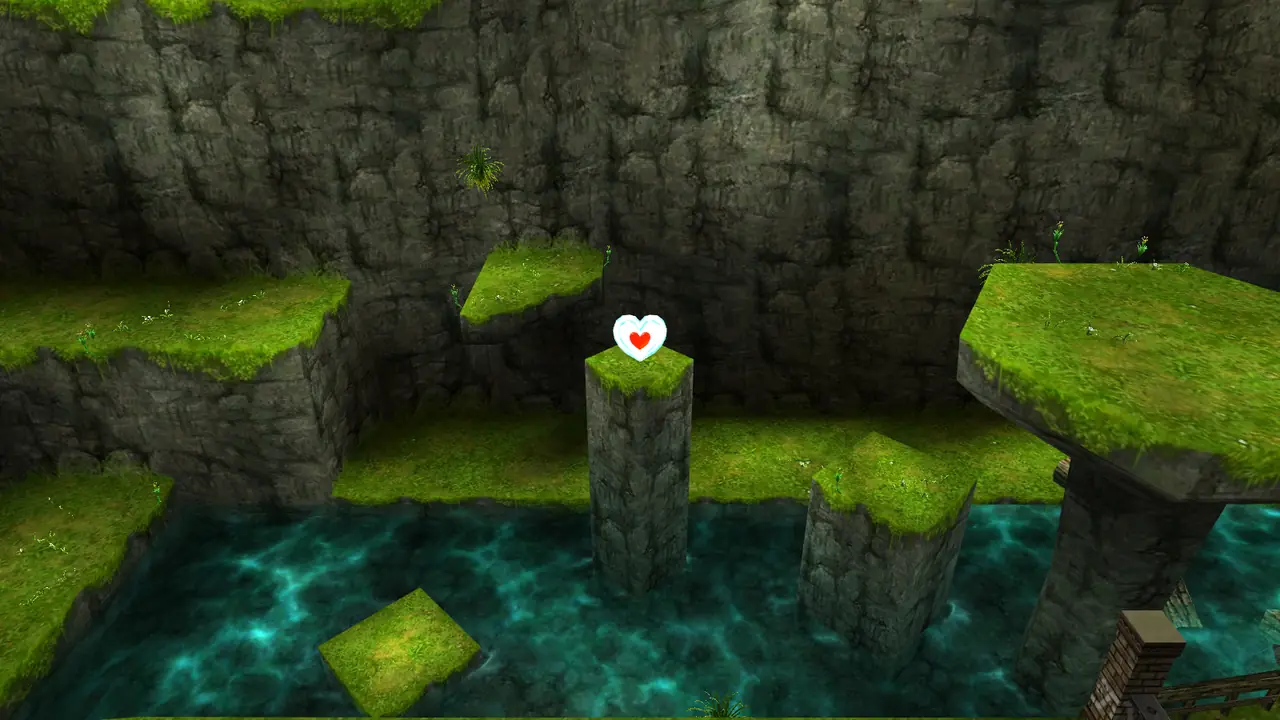 Zora’s River Piece of Heart on top of a stone pillar, Ocarina of Time 3D