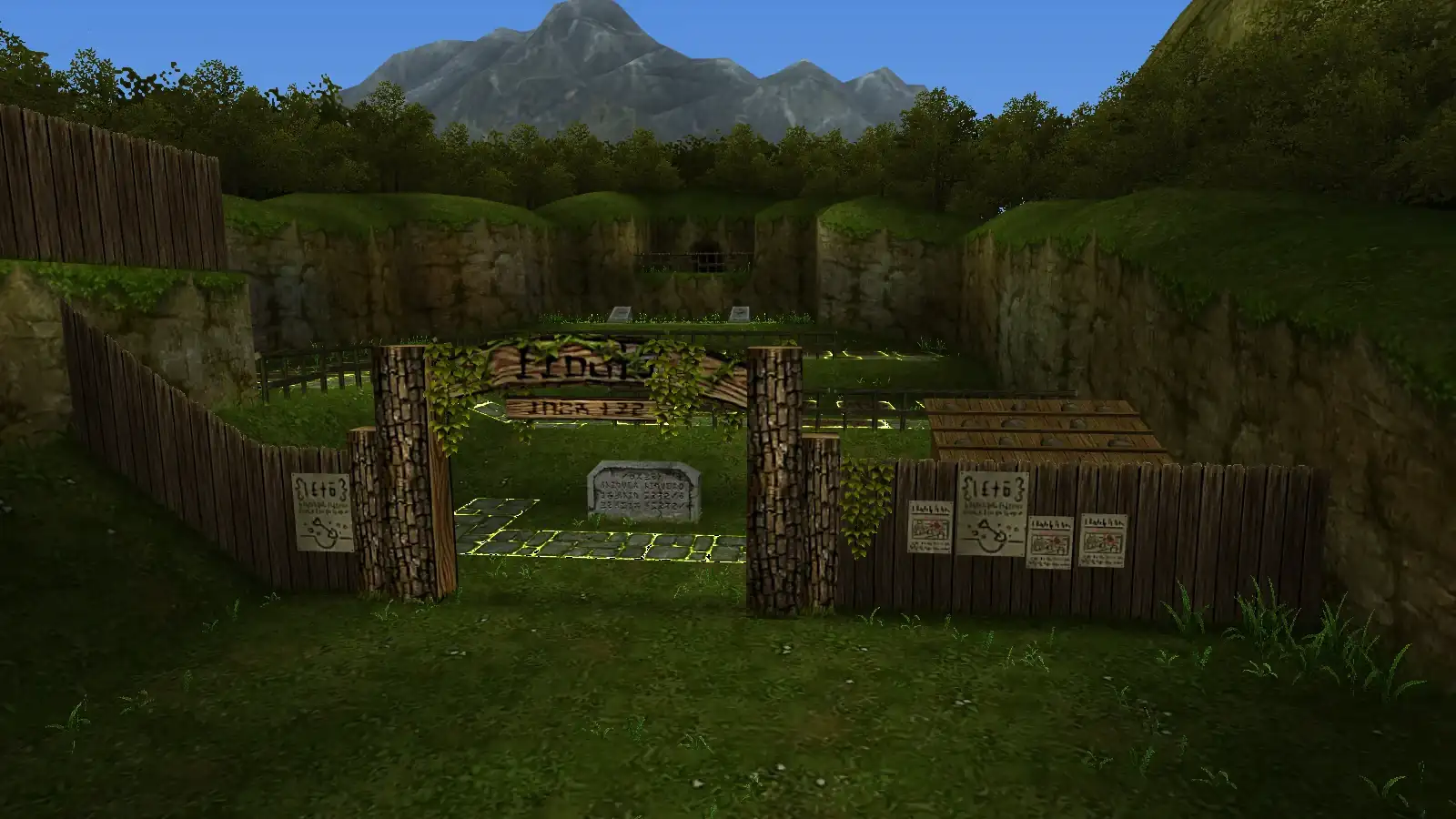 Kakariko Graveyard in the daytime, seen from the village entrance