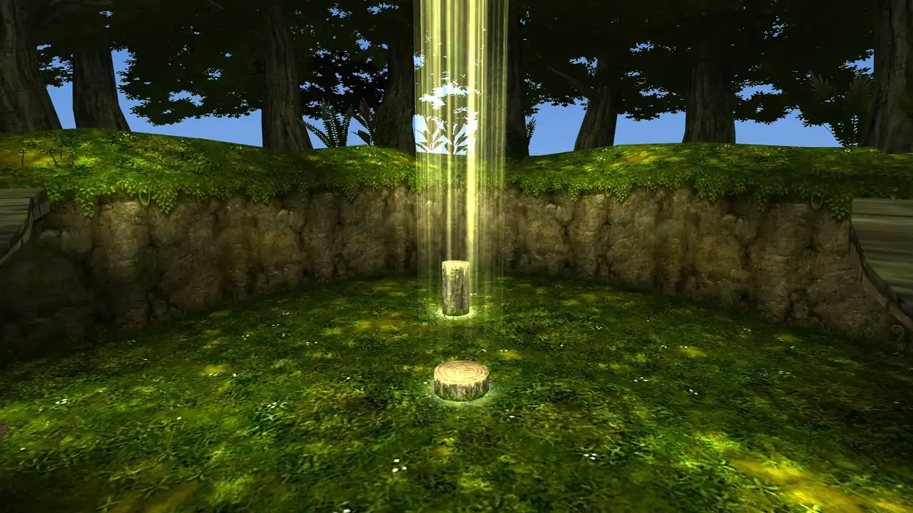 The Skull Kid’s clearing in the Lost Woods, with his tree stump in the middle