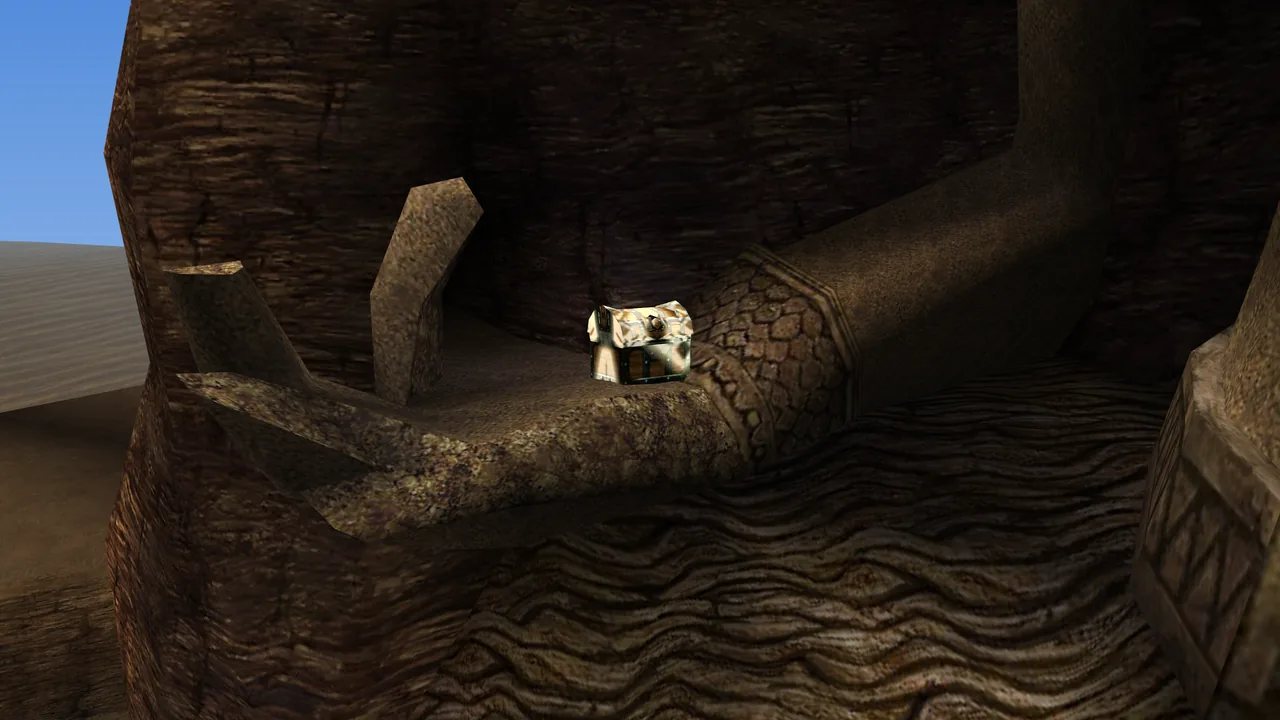 The Silver Gauntlets chest on the right hand of the Desert Colossus statue in Ocarina of Time 3D