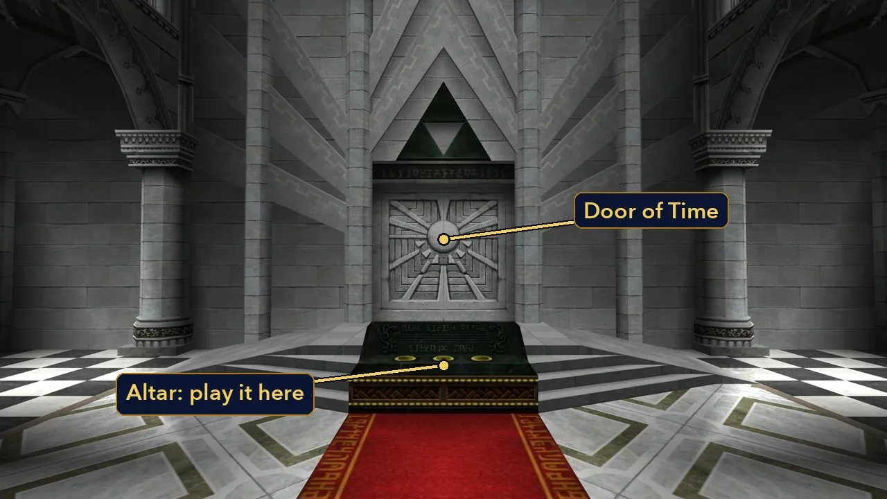 The Door of Time and the altar in the Temple of Time in Ocarina of Time 3D