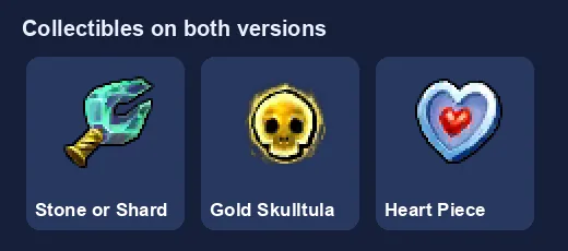 Stone or Shard, Gold Skulltula and Heart Piece item icons